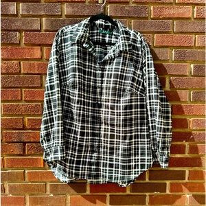 Lauren blouse 3X EUC close black and off-white, light weight, dressy, polyester